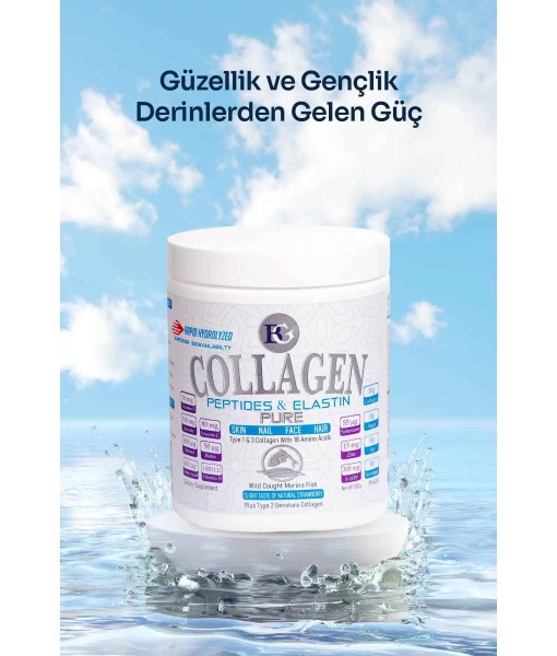 BEAUTYGLOW Collagen Peptides & Elastin–pure Iperlage-keratin Vitaminler 5-htp Italyan Balık Kollajeni Toz 550g.