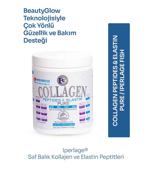 BEAUTYGLOW Collagen Peptides & Elastin–pure Iperlage-keratin Vitaminler 5-htp Italyan Balık Kollajeni Toz 550g.