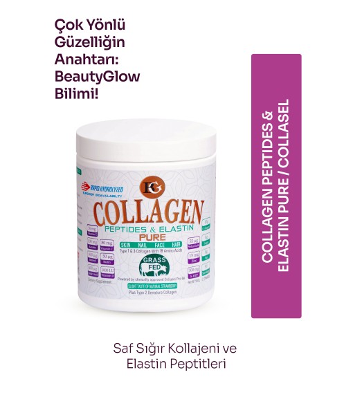 BEAUTYGLOW Collagen Peptides & Elastin–pure Collasel-keratin Vitamin Mineral 5-htp Sığır Kollajeni Toz 550 G.